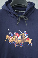 Rph Lren Triple Pony Warm Fleece Hoodie in Navy Blue