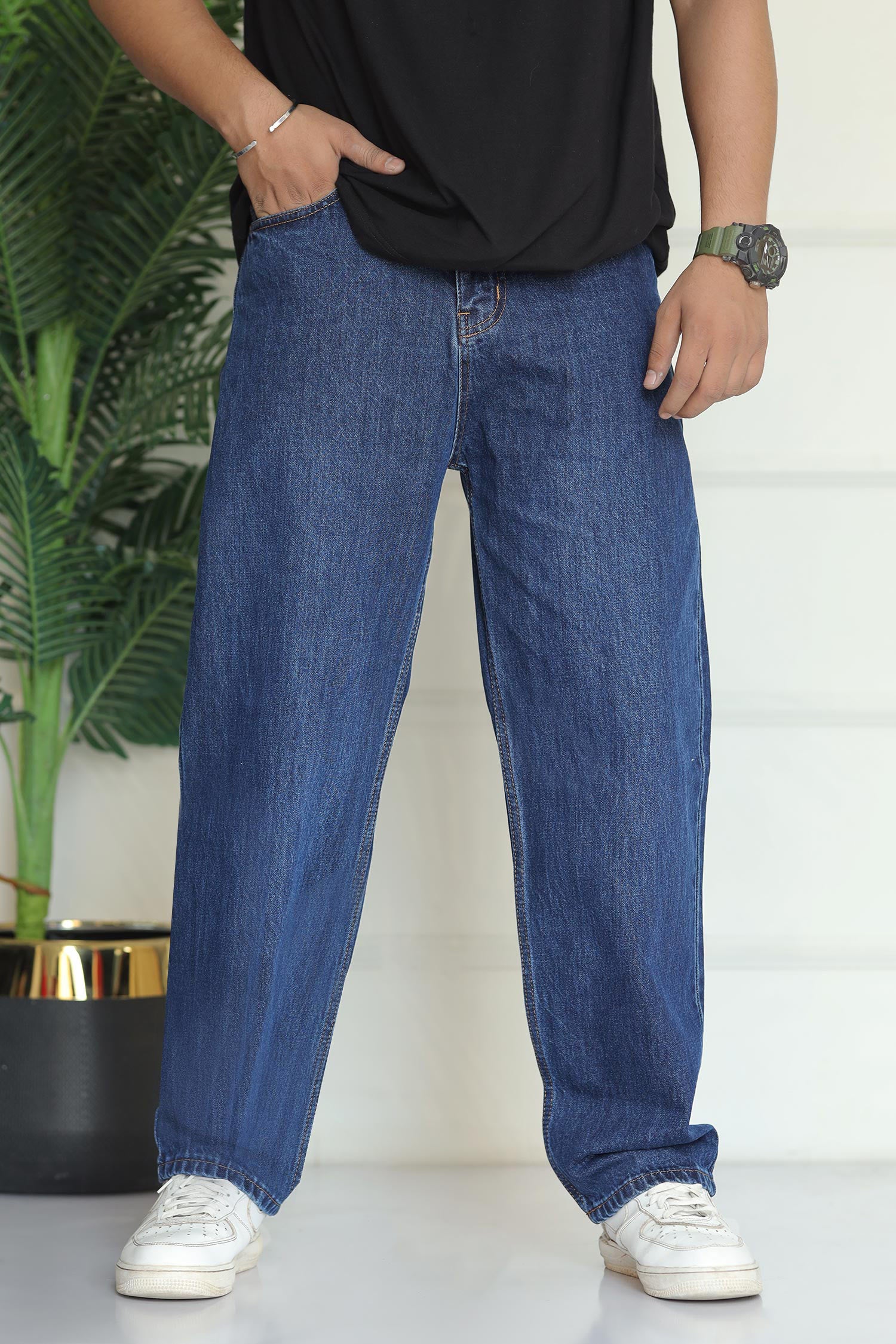 Turbo Men's Relaxed Drift Baggy Jeans In Navy Blue