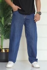 Turbo Men's Relaxed Drift Baggy Jeans In Navy Blue