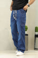 Turbo Cargo Fit Denim Baggy Jeans In Navy Blue