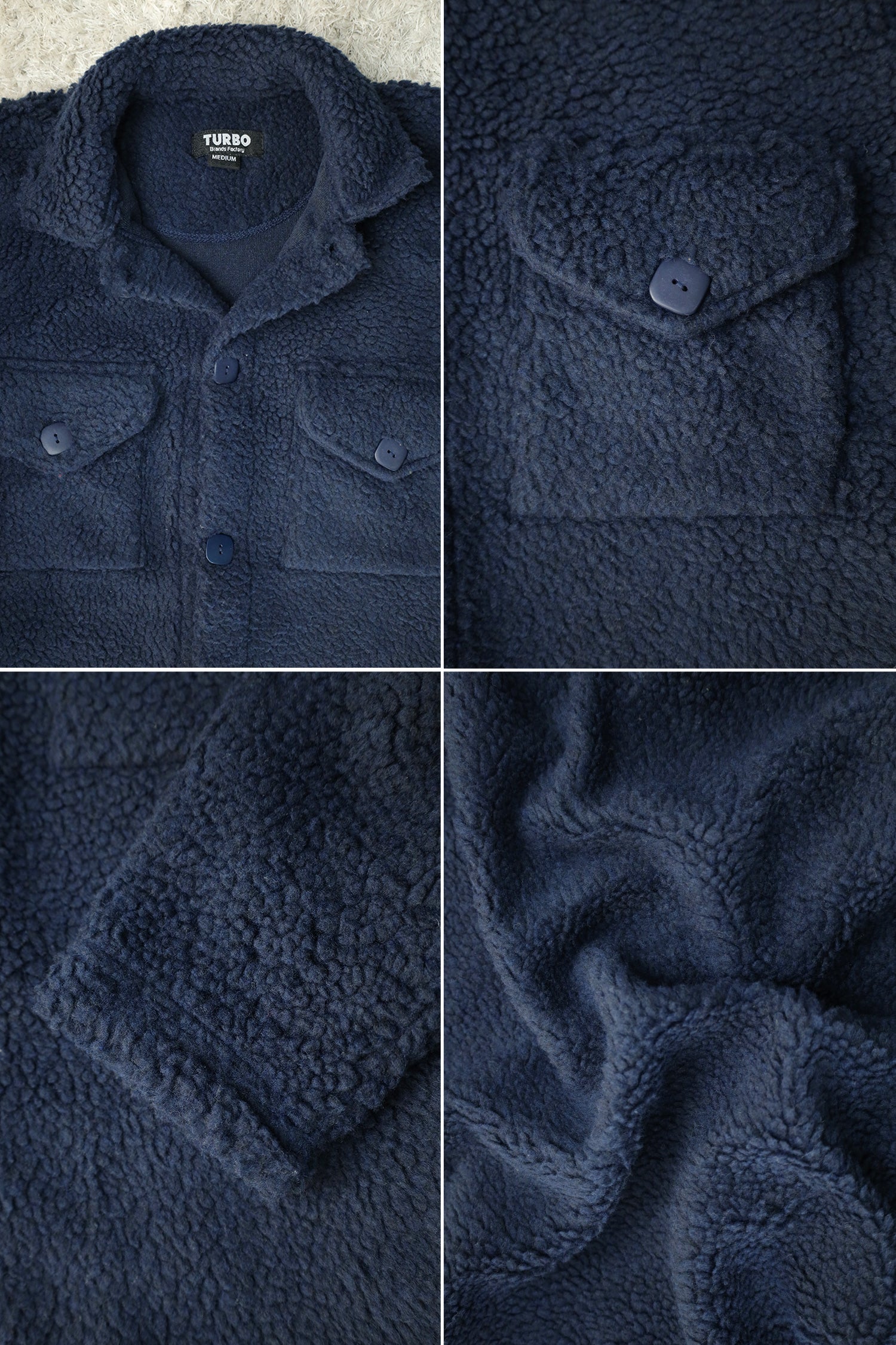 Turbo Pocket Style Sherpa Fleece Light Weight Jacket - Women In Navy Blue