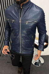 Zip Pocket Style Men's Imported Leather Jacket