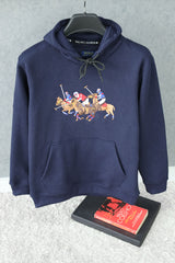 Rph Lren Triple Pony Warm Fleece Hoodie in Navy Blue