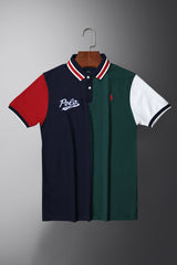 Rph Luren Polo Contrast Color-Block Men's Polo Shirt In Navy Blue
