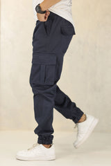 Turbo Vintage Grip Signature Imp Cotton Cargo Trouser In Navy Blue