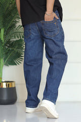 Turbo Men's Relaxed Drift Baggy Jeans In Navy Blue