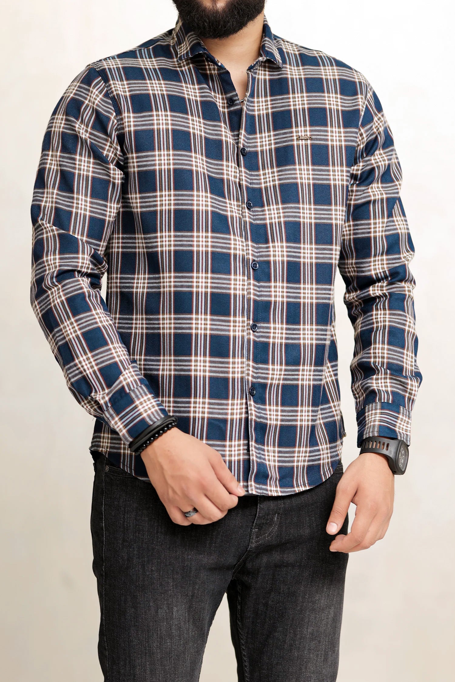 Turbo Tattersall Checkered Long Sleeve Cotton Casual Shirt