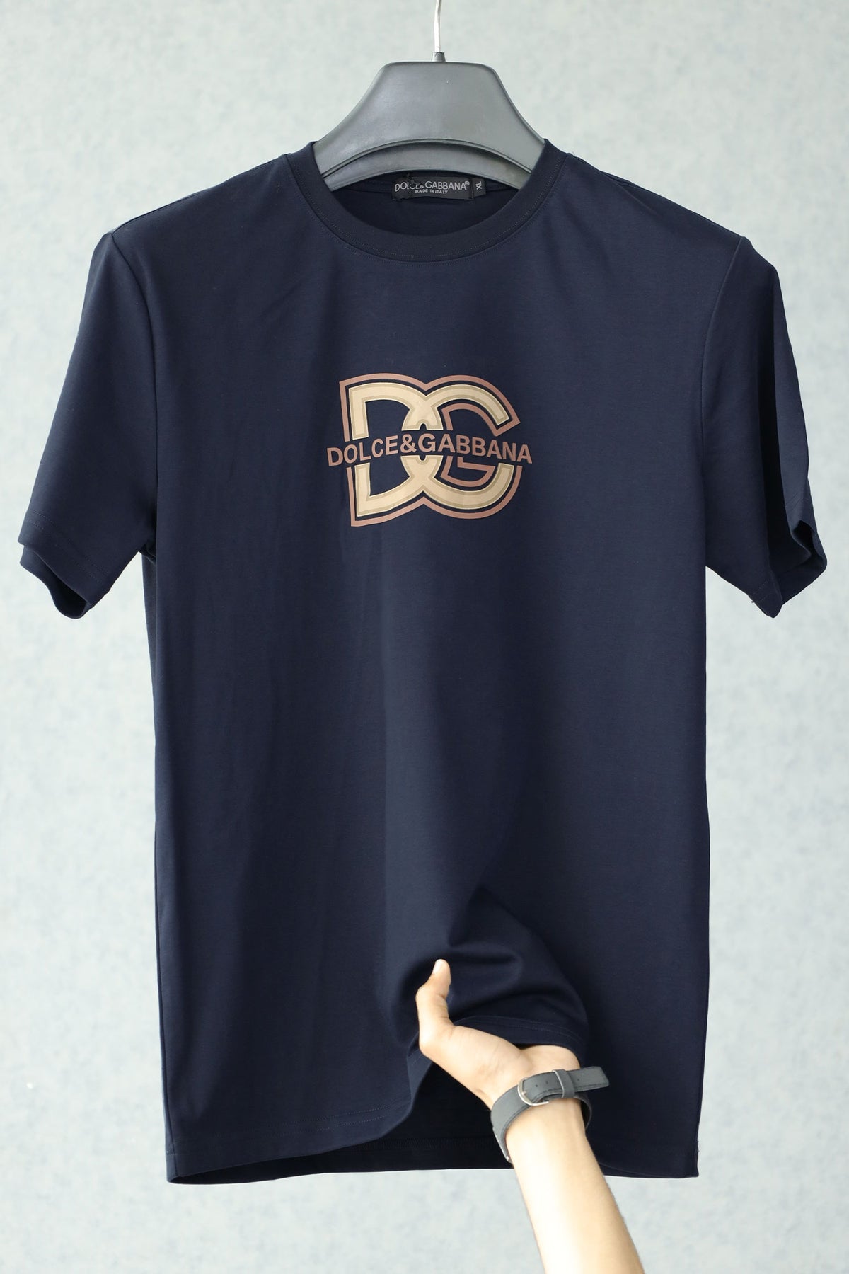 Dlce Gabana Vintage Patch Imported Round Neck T-Shirt In Navy Blue