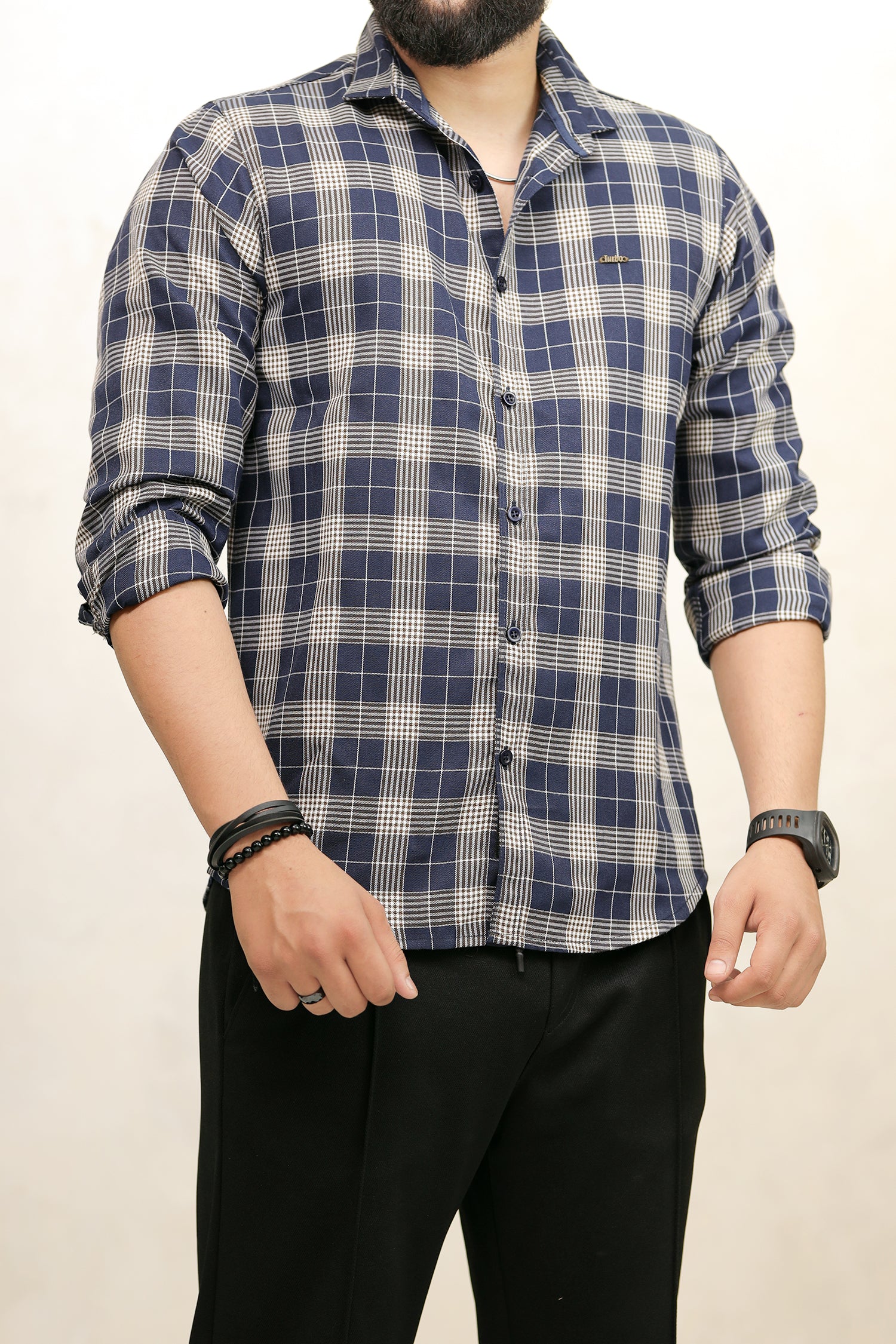 Turbo Plaid Pattern Creation Long Sleeve Cotton Casual Shirt