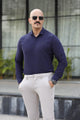 Turbo Self Stripe Motif Long Sleeve Cotton Casual Shirt In Navy Blue