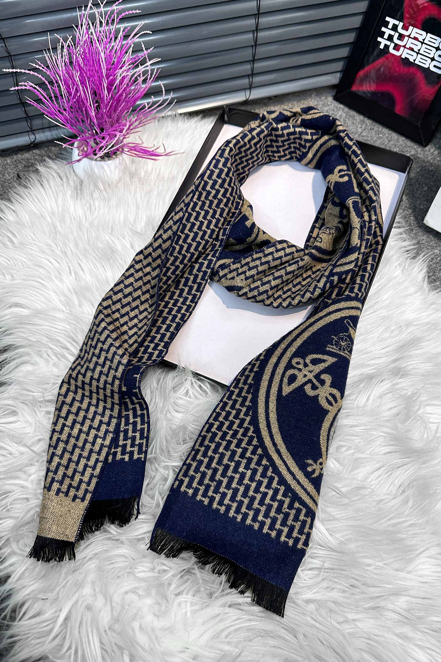 Hrms Chevron Herringbone Pattern Imported Men's Wool Muffler