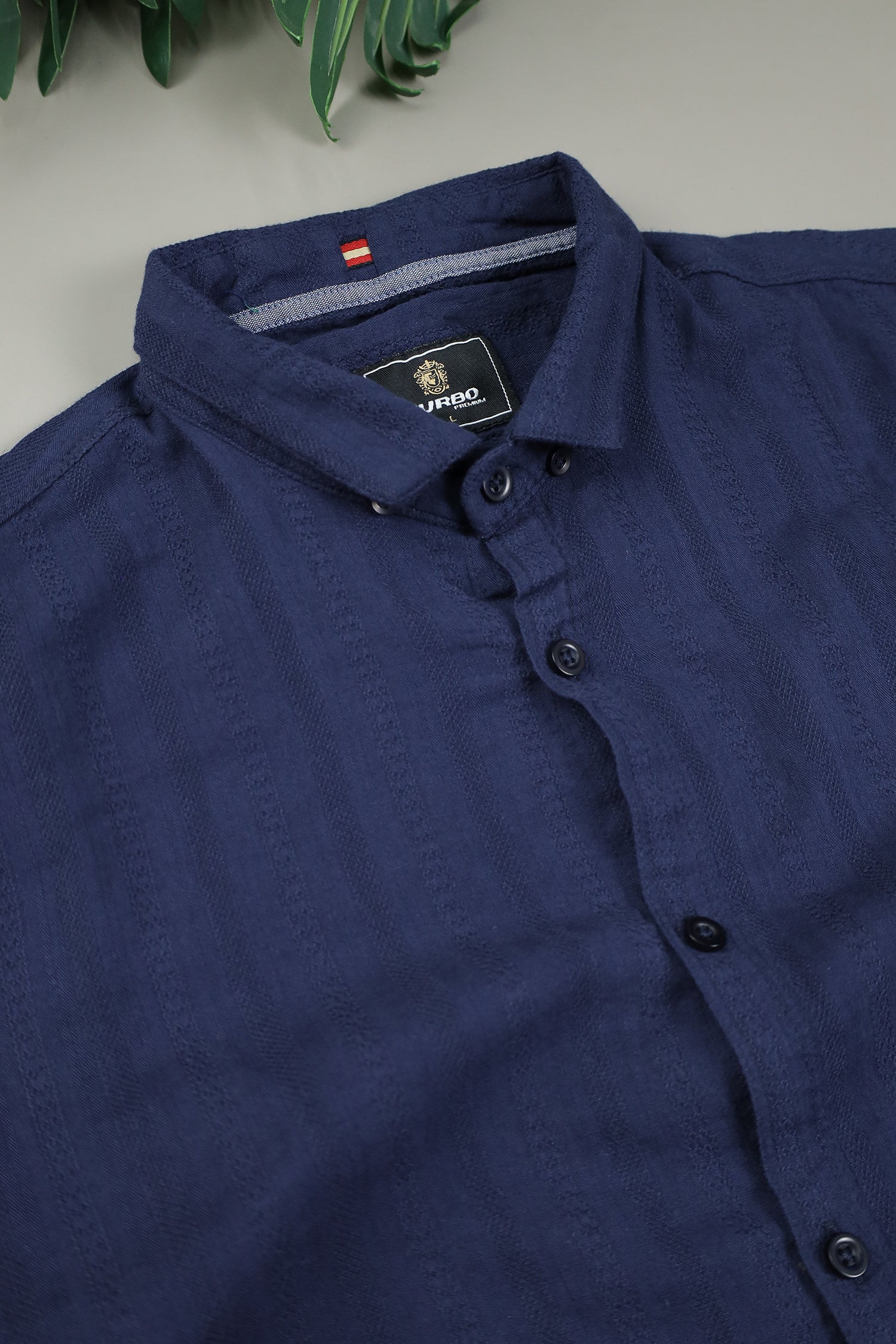 Turbo Self Stripe Motif Long Sleeve Cotton Casual Shirt In Navy Blue