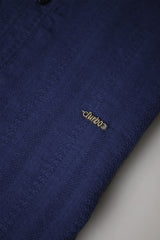 Turbo Self Stripe Motif Long Sleeve Cotton Casual Shirt In Navy Blue