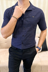 Turbo Puff Classic Thread Casual Shirt In Navy Blue