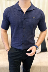 Turbo Puff Classic Thread Casual Shirt In Navy Blue