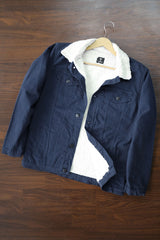 Turbo Full Fur Fleece Inside Warm Men Cotton Jacket In Navy Blue