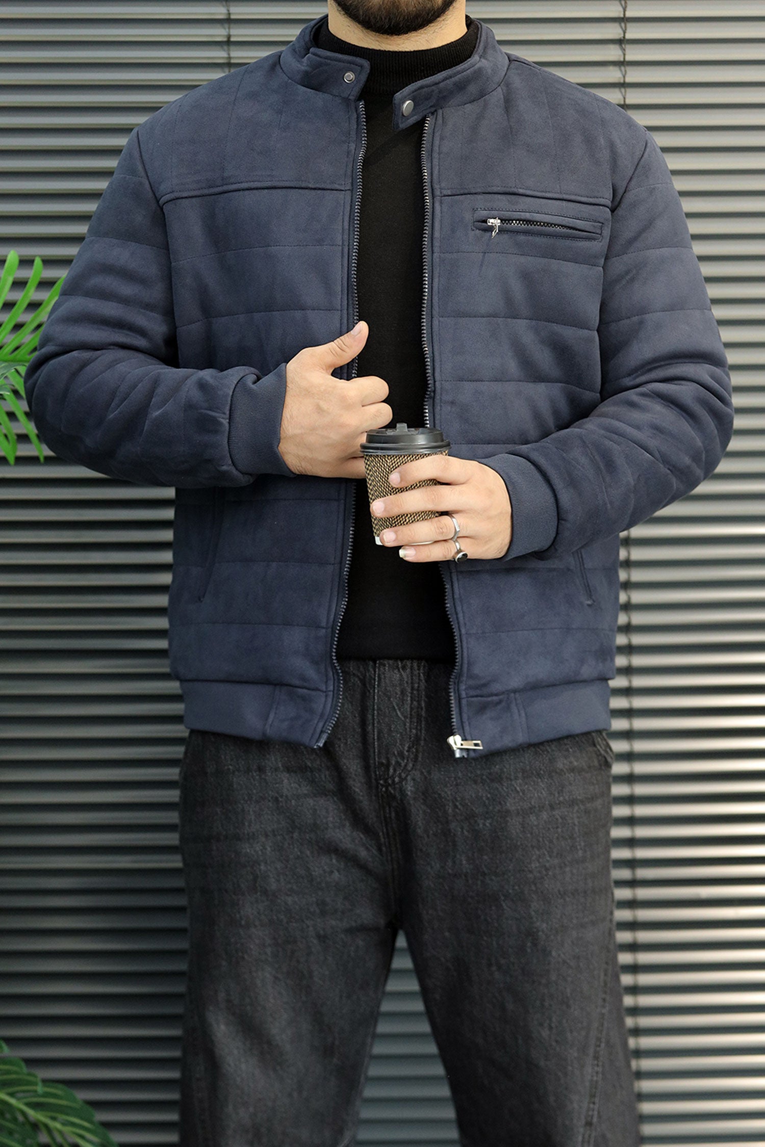 Turbo Quilted Bomber-Effect Imported Men's Suede Jacket
