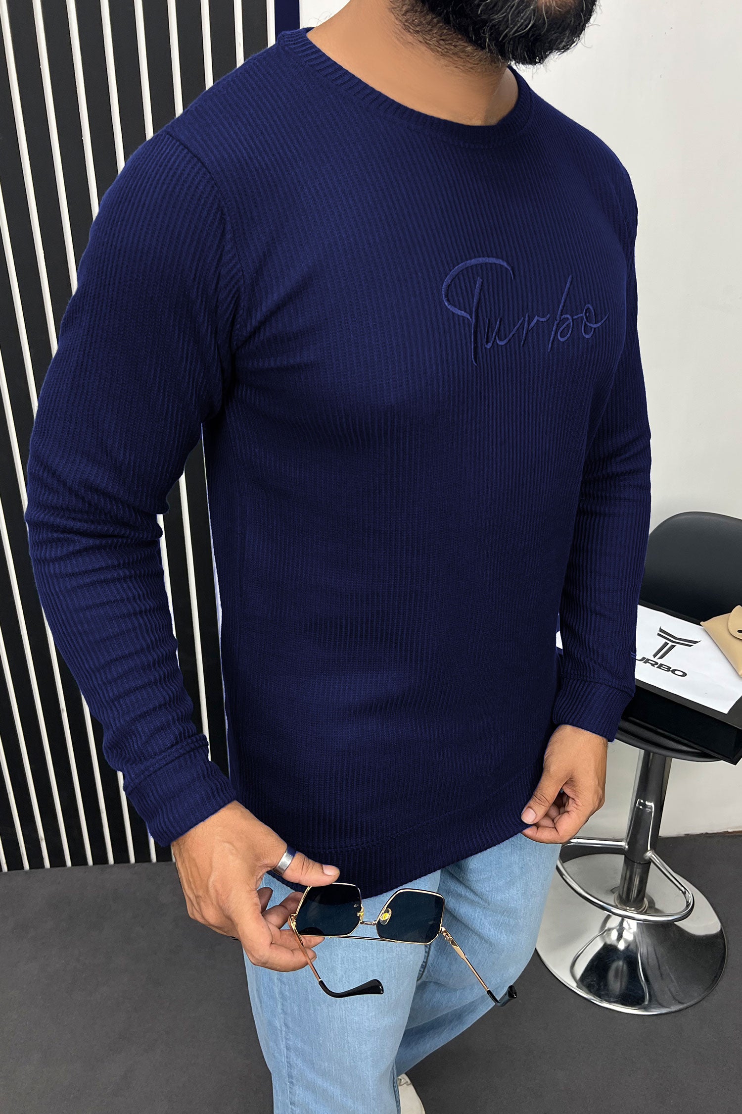 Turbo Signature Logo Round Neck Thermal Cotton Men's Sweatshirt