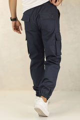 Turbo Vintage Grip Signature Imp Cotton Cargo Trouser In Navy Blue