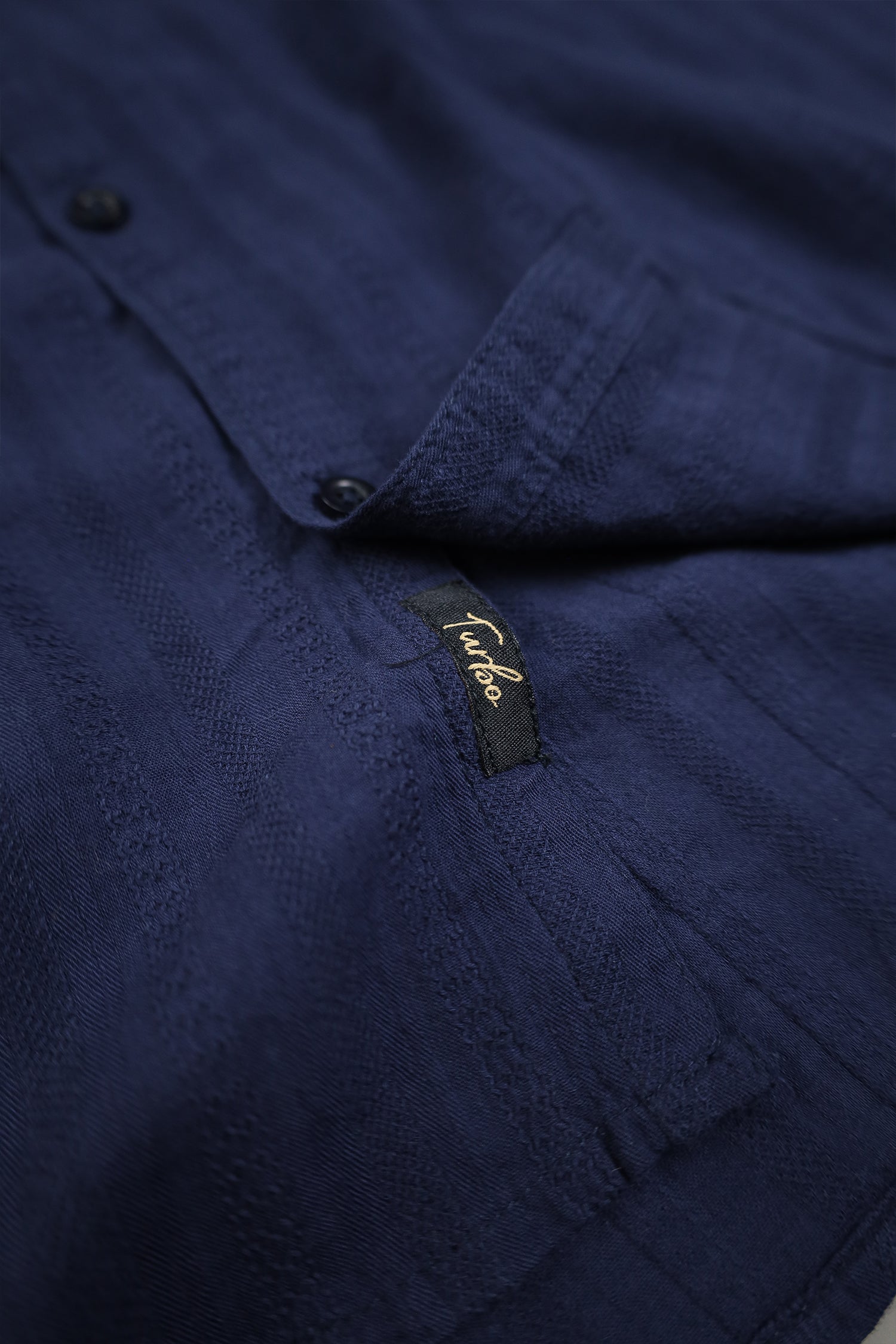 Turbo Self Stripe Motif Long Sleeve Cotton Casual Shirt In Navy Blue