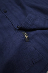 Turbo Self Stripe Motif Long Sleeve Cotton Casual Shirt In Navy Blue