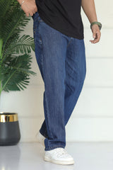 Turbo Men's Relaxed Drift Baggy Jeans In Navy Blue