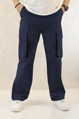 Turbo Relaxed Life Cotton Baggy Fit Trouser In Navy Blue