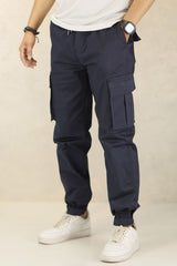 Turbo Vintage Grip Signature Imp Cotton Cargo Trouser In Navy Blue