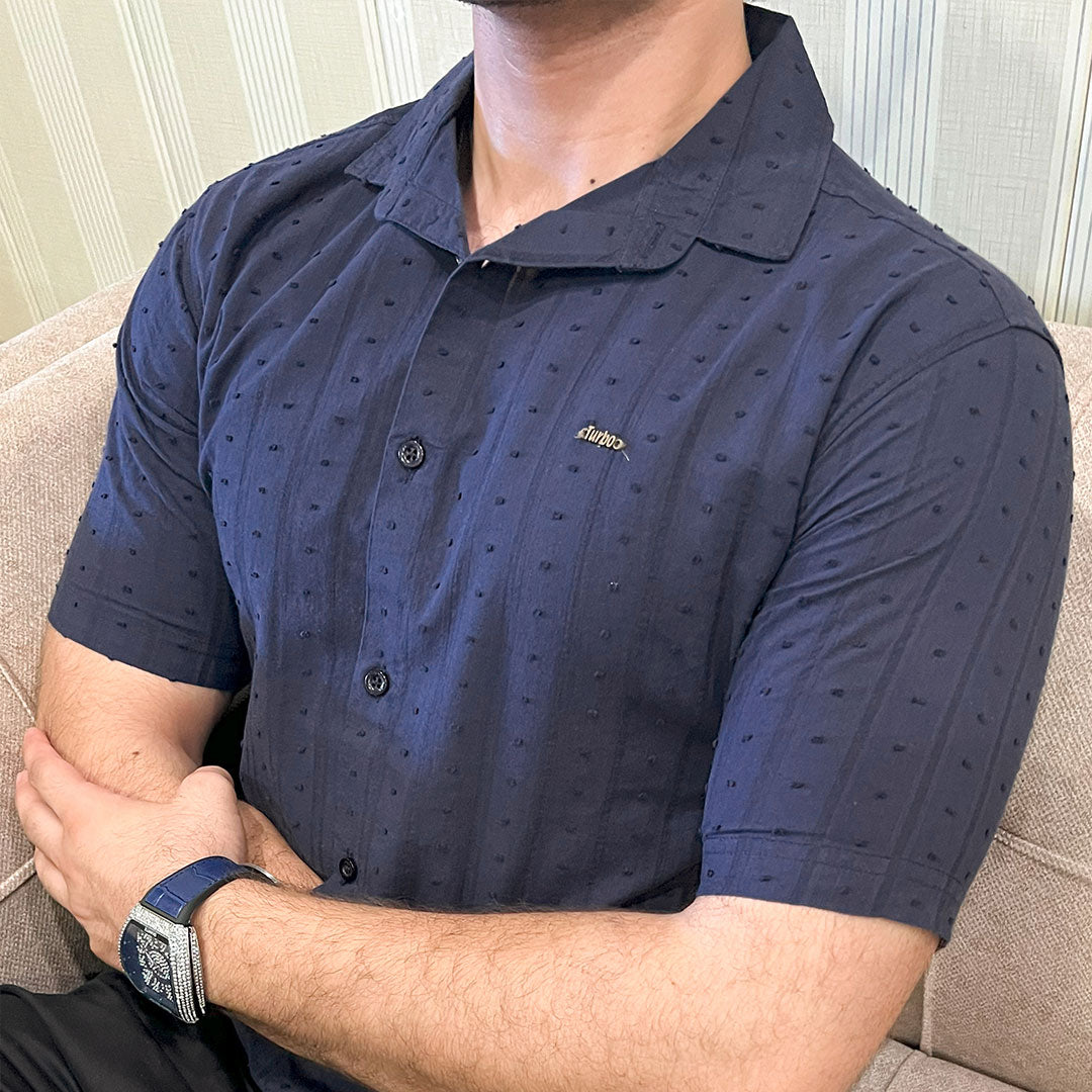 Turbo Puff Classic Thread Casual Shirt In Navy Blue