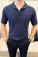 Turbo Puff Classic Thread Casual Shirt In Navy Blue
