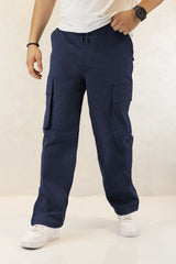 Turbo Relaxed Life Cotton Baggy Fit Trouser In Navy Blue