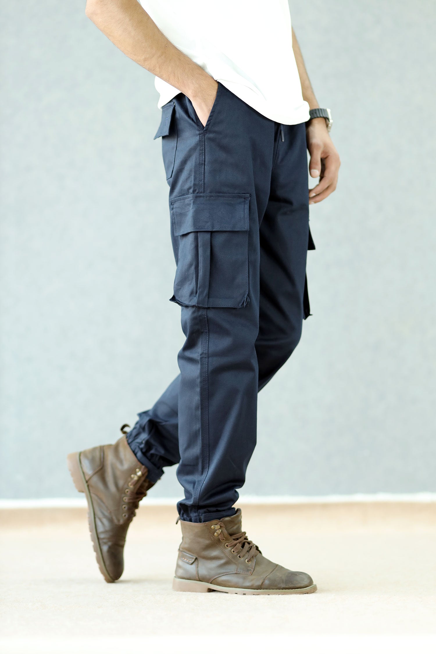 Turbo Vintage Grip Signature Imp Cotton Cargo Trouser In Navy Blue