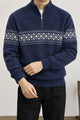 Men's Chunky Half Zipper Knit Imported Rabbit Wool Men's Sweater In Navy Blue