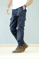 Turbo Vintage Grip Signature Imp Cotton Cargo Trouser In Navy Blue