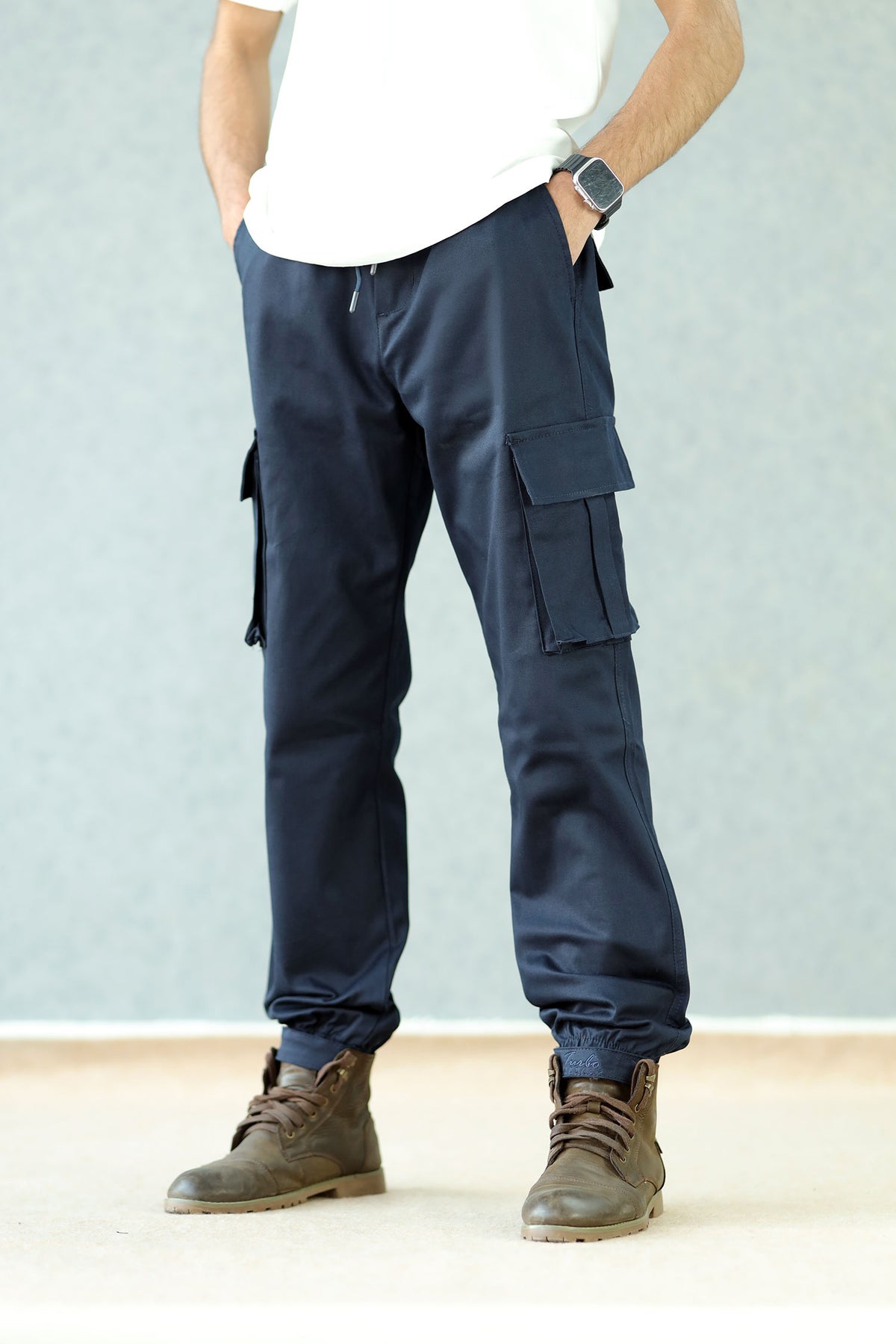 Turbo Vintage Grip Signature Imp Cotton Cargo Trouser In Navy Blue