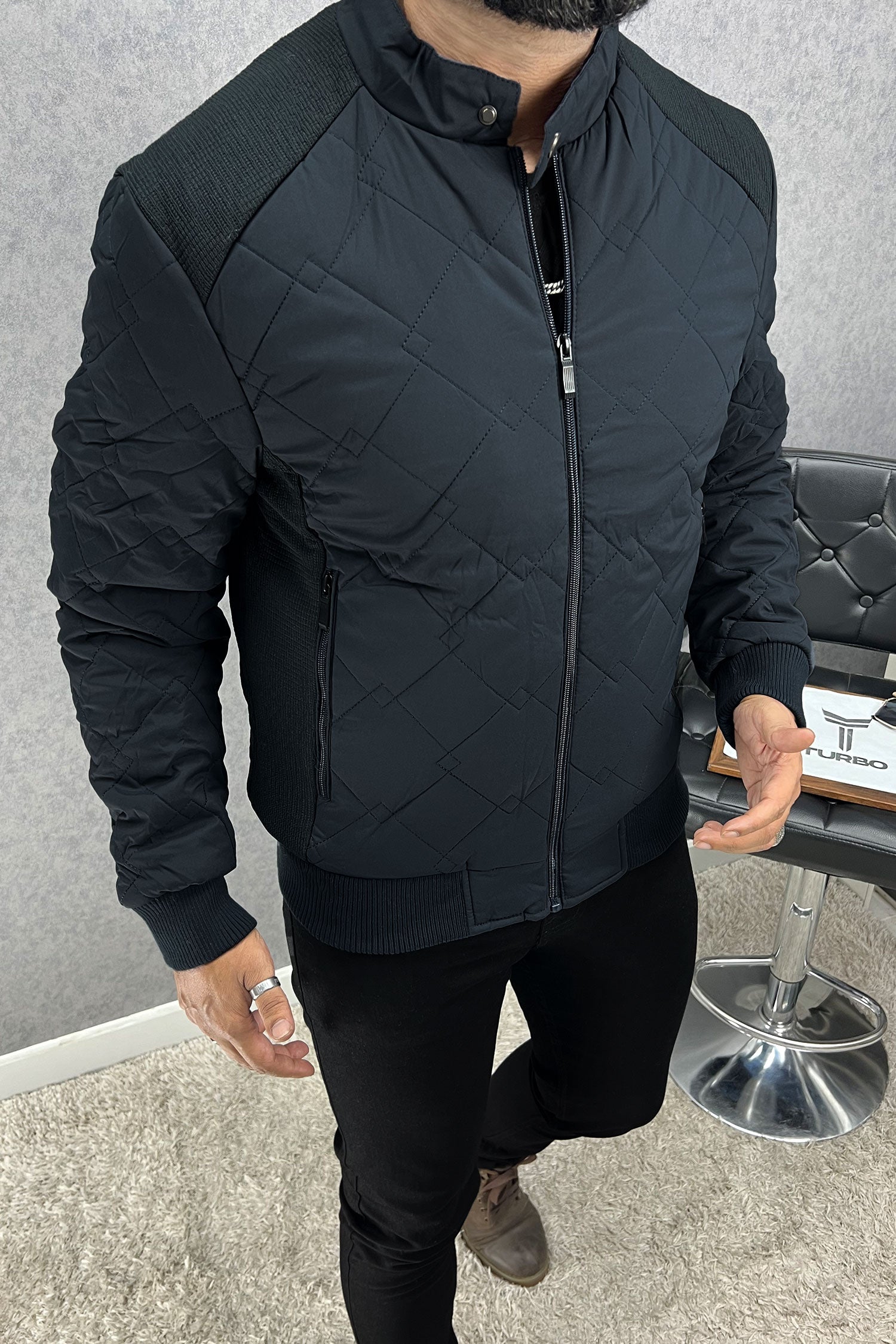 Block Stitch Texture Padded Imported Puffer Jacket