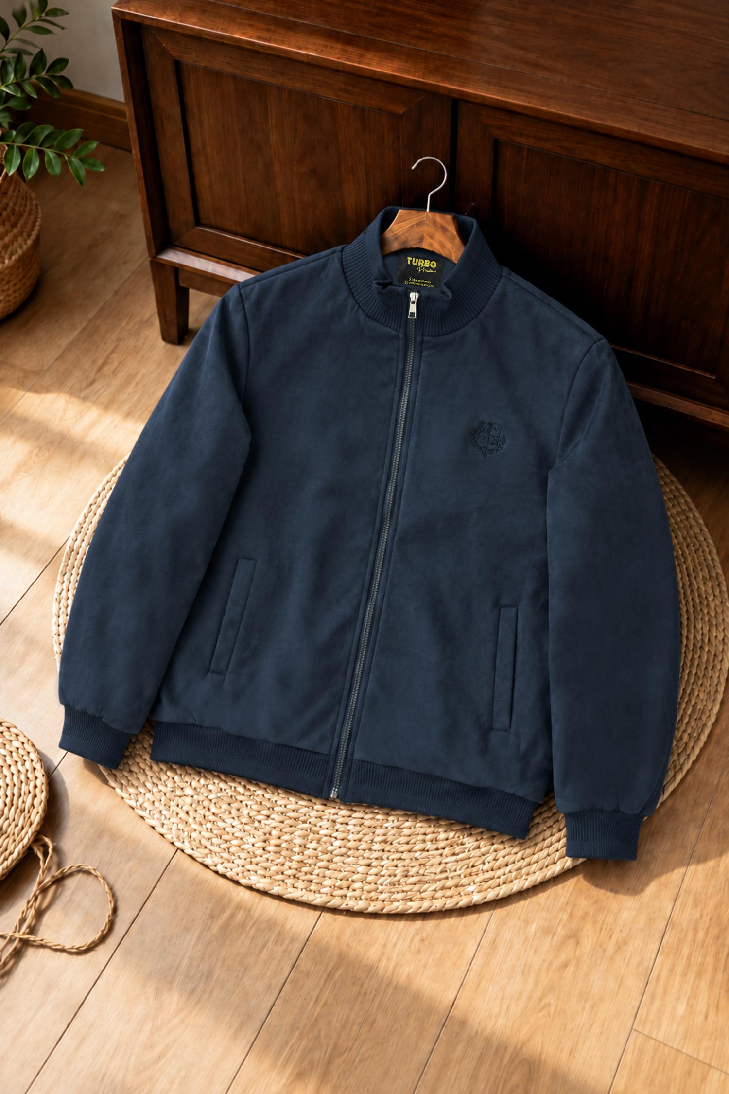 Turbo Ribbed Mock Collar Imported Men's Suede Jacket