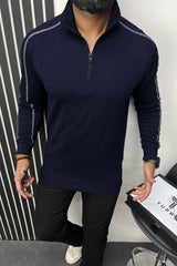 Clvn Klen Lined Chunky Half Zip Full Sleeves Men's Sweatshirt In Navy Blue