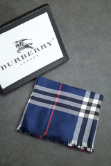 Brbrry Plaid Checked Luxury Cotton Men Mufflers In Navy Blue