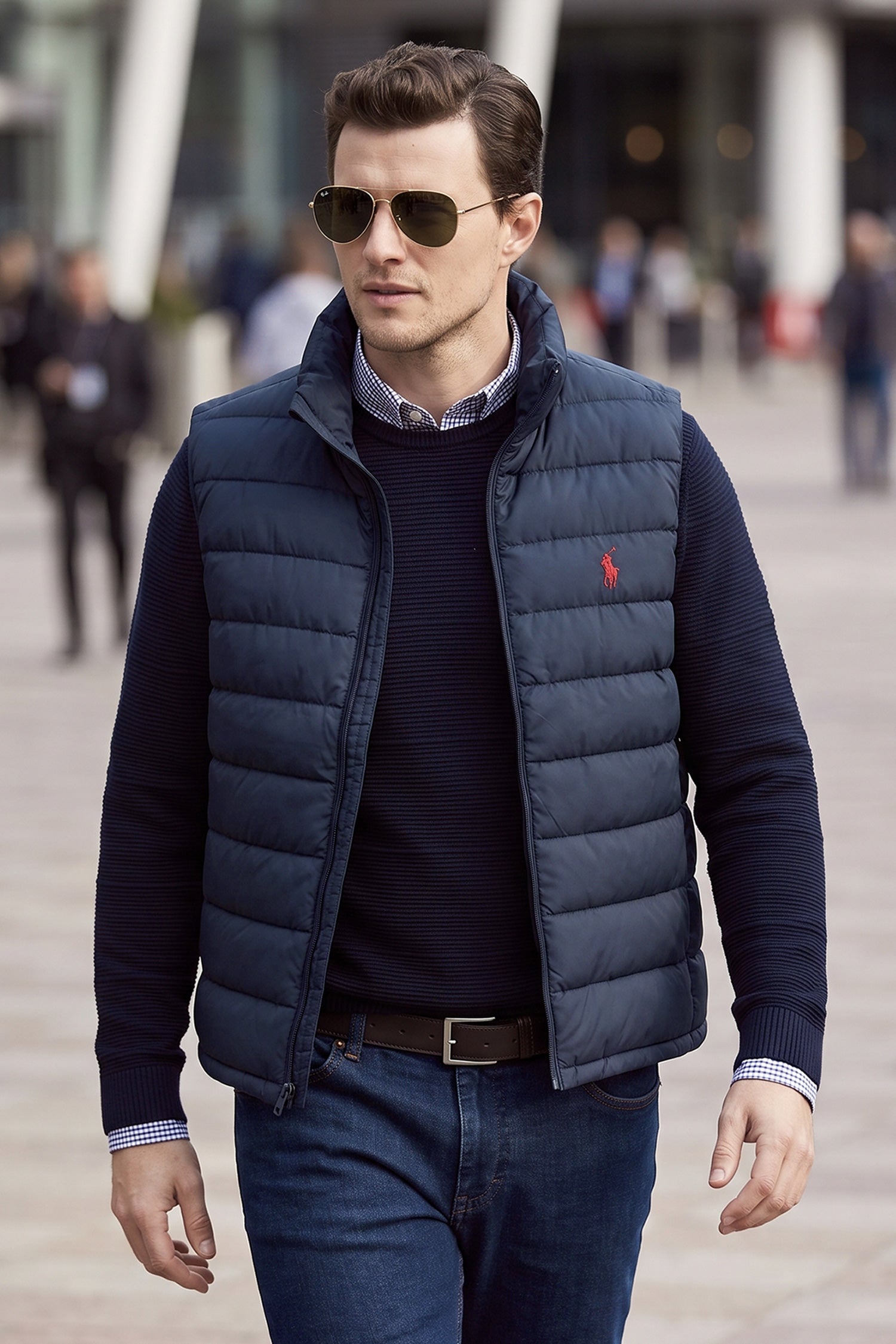 Polo Packable Down Imported Puffer Men's Gilet In Navy Blue