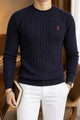 Polo Warm Cable Knit Lining Imported Men's Sweater In Navy Blue