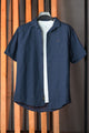 Turbo Puff Classic Thread Casual Shirt In Navy Blue