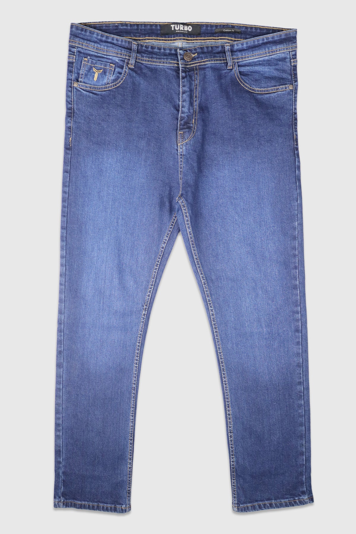 Big Size Light Faded Turbo Denim Jeans In Navy Blue