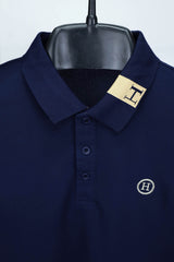 Banded Collar logo Polo Shirt In Navy Blue