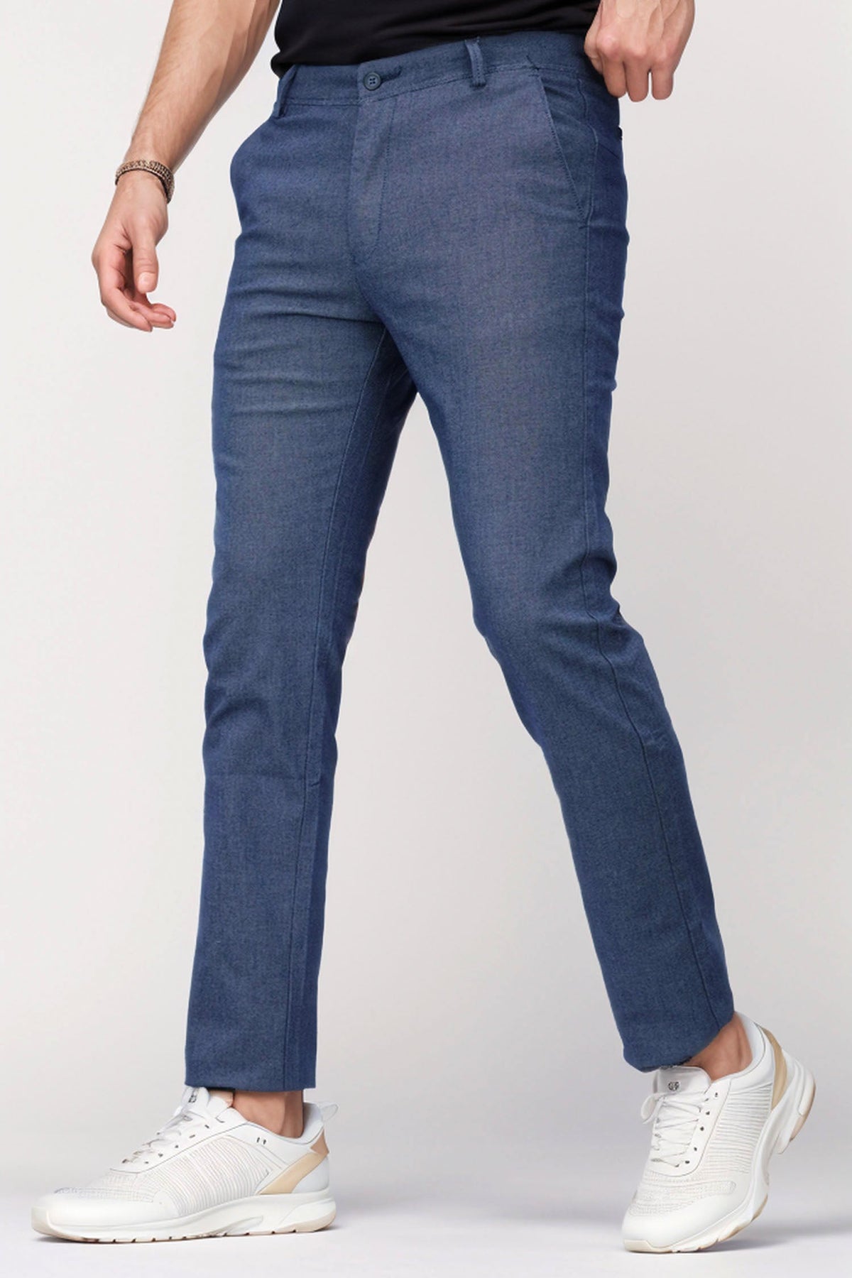 Self Texture Men's Slim fit Cotton Pant in Navy Blue