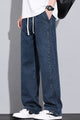 Turbo Casual Straight Denim Cargo Jeans In Navy Blue