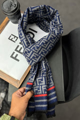 Fndi Prestgious Motif Authentic Wool Men Mufflers In Navy Blue