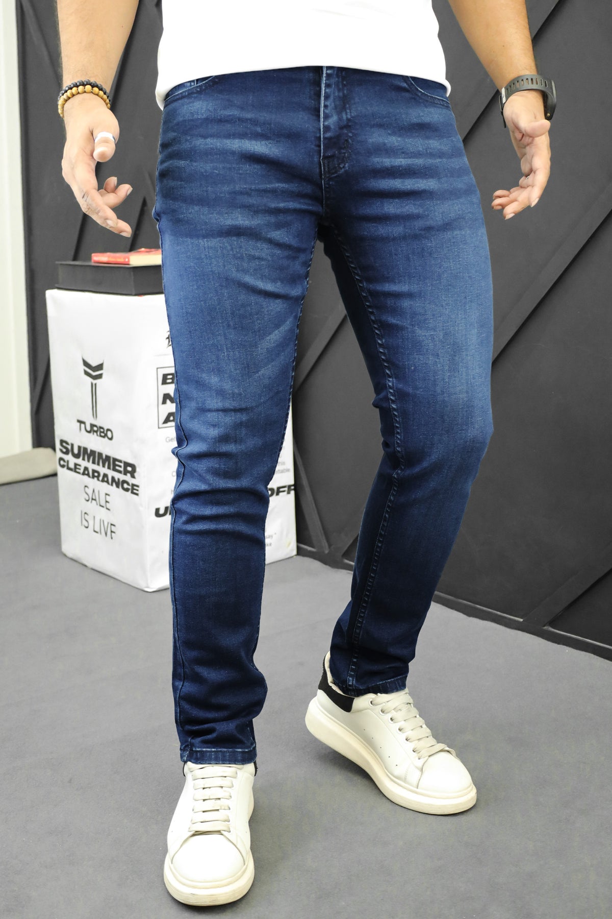 Light Faded Slim Fit Turbo Jeans In Navy Blue