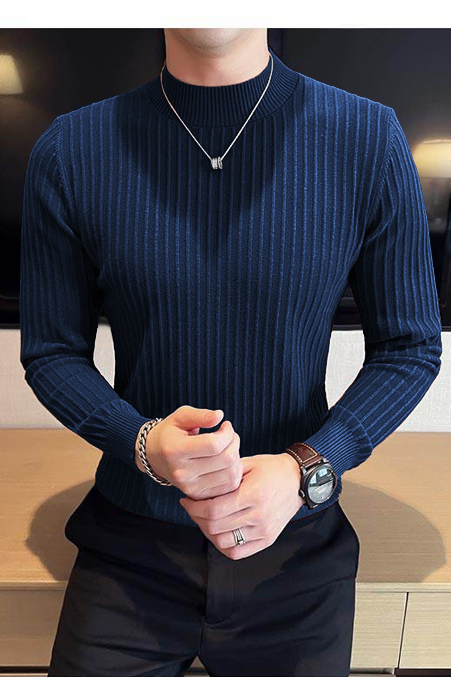 Comfortable Textured Lining Mock Neck Men's Sweatshirt