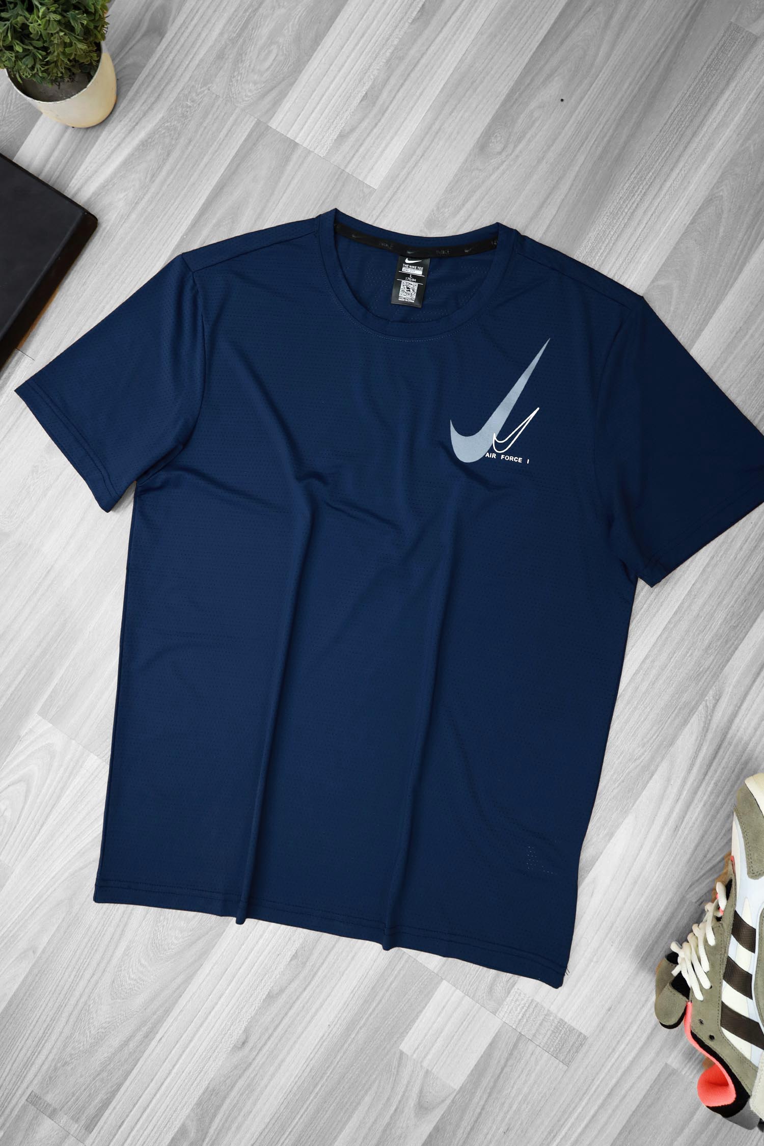 Dry Fit Crew Neck Tee With Nke Aplic Logo In Navy Blue